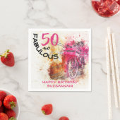 おもしろい50歳誕生日ヴィンテージガーリー自転車 スタンダードカクテルナプキン (インサイチュ)