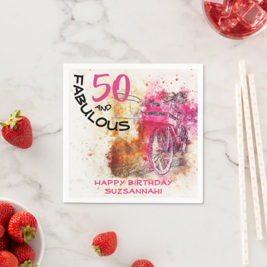 おもしろい50歳誕生日ヴィンテージガーリー自転車 スタンダードカクテルナプキン (インサイチュ)