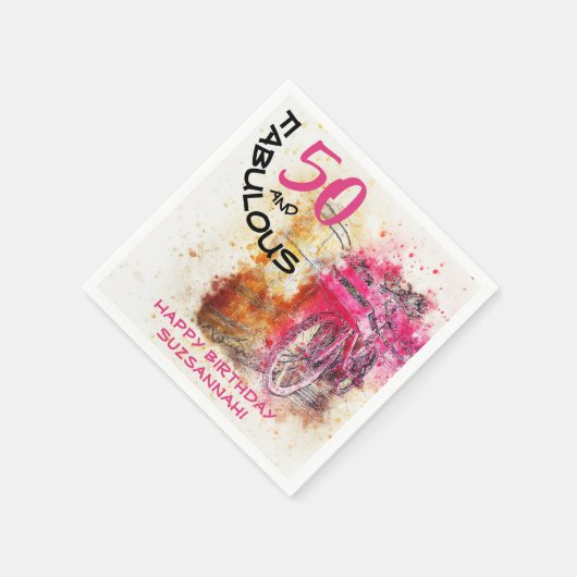おもしろい50歳誕生日ヴィンテージガーリー自転車 スタンダードカクテルナプキン (角)