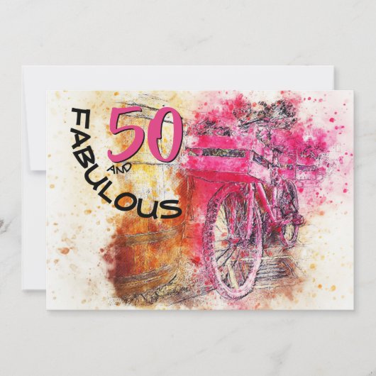 おもしろい50歳誕生日ヴィンテージガーリー自転車 招待状 (正面)
