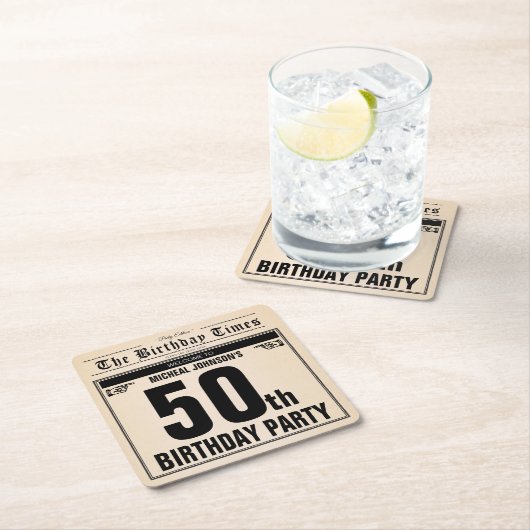 おもしろい50誕生日ヴィンテージオールド新聞カスタム新聞 スクエアペーパーコースター (インサイチュ)