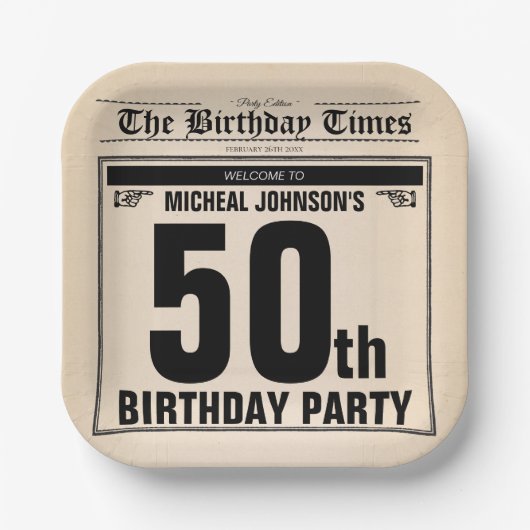 おもしろい50誕生日古新聞ヴィンテージ ペーパープレート (正面)