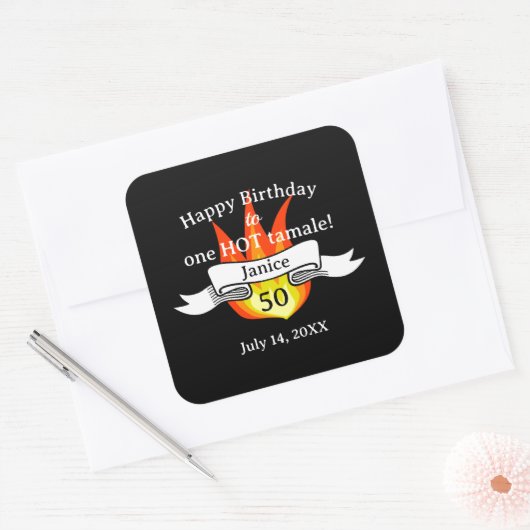 おもしろい50誕生日「熱いタマレおもしろい」 スクエアシール (封筒)