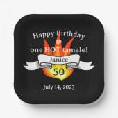 おもしろい50誕生日「熱いタマーレ」サッシーパーソナライズされた ペーパープレート (正面)