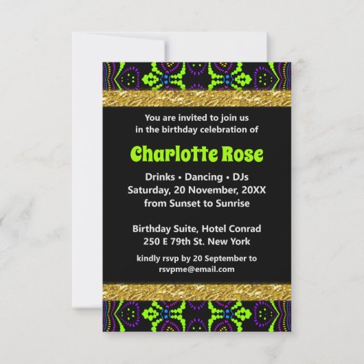 おもしろい50誕生日 | Energy Glow|Groovy Raveパーティー 招待状 (裏面)