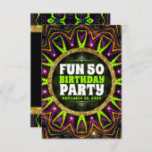 おもしろい50誕生日 | Energy Glow|Groovy Raveパーティー 招待状 (正面/裏面)
