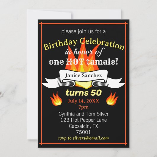 おもしろい50誕生日「Hot Tamale」撮おもしろい影 招待状 (正面)