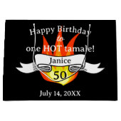 おもしろい50誕生日「Hot Tamale」撮パーソナライズされた影 ラージペーパーバッグ (正面)