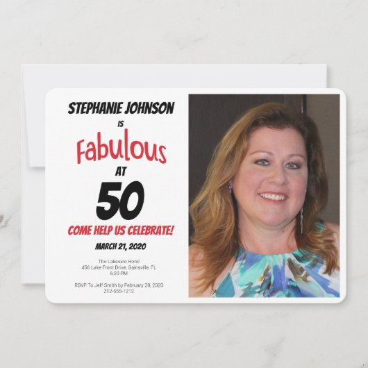 おもしろい50赤と黒の誕生日パーティーですばらしい 招待状 (正面)