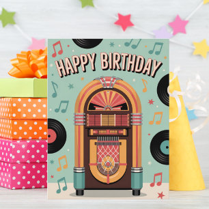 おもしろい50sヴィンテージレトロジュークボックス、誕生日 ポストカード