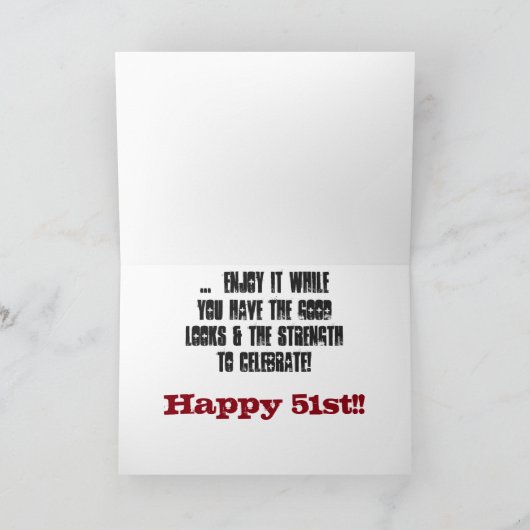 おもしろい51歳の誕生日ブラザー赤と白文字。 カード (内部)