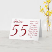 おもしろい55歳の誕生日お姉さん赤と白文字。 カード (黄色い花)