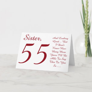 おもしろい55歳の誕生日お姉さん赤と白文字。 カード