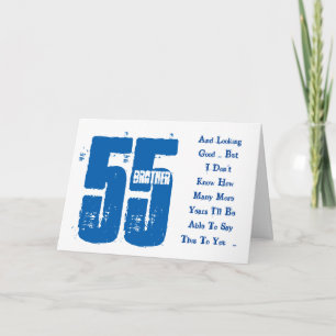 おもしろい55歳の誕生日、兄弟、青と白の文字。 カード