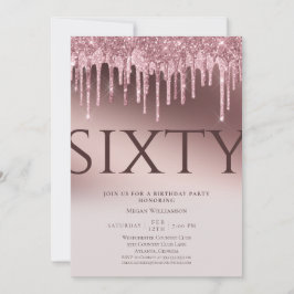 おもしろい60サプライズピンクグリッター60誕生日 招待状