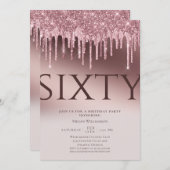おもしろい60サプライズピンクグリッター60誕生日 招待状 (正面/裏面)