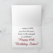 おもしろい60歳の誕生日お姉さん赤と白文字。 カード (内部)