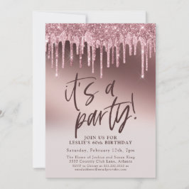 おもしろい60It's aパーティーピンクグリッター60誕生日 招待状