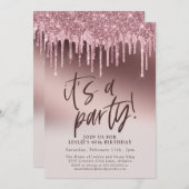 おもしろい60It's aパーティーピンクグリッター60誕生日 招待状 (正面/裏面)