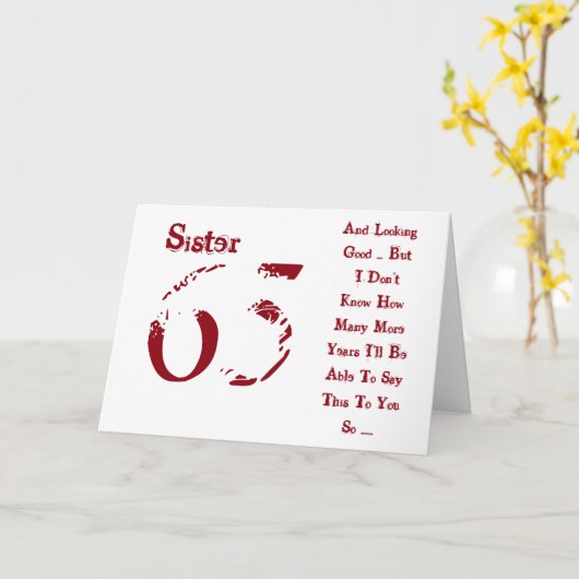 おもしろい65歳のお姉ちゃん、赤と白文字。 カード (黄色い花)