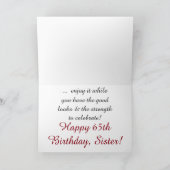 おもしろい65歳の誕生日お姉さん赤と白文字。 カード (内部)