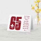 おもしろい65歳の誕生日ブラザー赤と白文字。 カード (黄色い花)