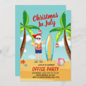 おもしろい7月のクリスマスサンタクロースビーチ 招待状 (正面/裏面)