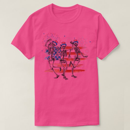 おもしろい7月4日ダンシングスケルトン愛国アメリカ Tシャツ (デザイン正面)