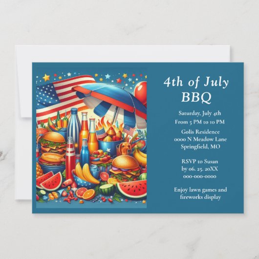 おもしろい7月4日赤白青 招待状 (正面)