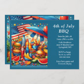 おもしろい7月4日赤白青 招待状 (正面/裏面)