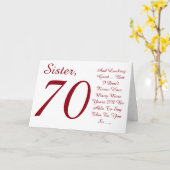 おもしろい70歳の誕生日お姉さん赤と白文字。 カード (黄色い花)