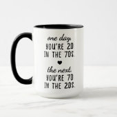 おもしろい70歳の誕生日名入れマグ - 年齢ユーモア マグカップ (左)