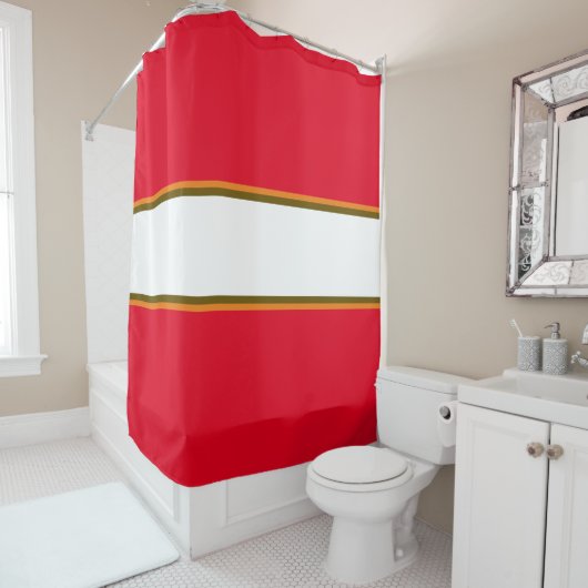 おもしろい70s鮮やかな赤オレンジ色のホワイトレースストライプレース シャワーカーテン (インサイチュ)