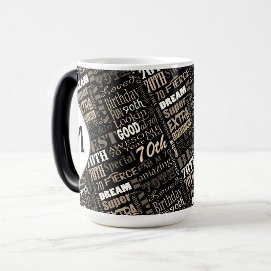 おもしろい70th誕生日パーティモノグラパーソナライズされたム モーフィングマグカップ (正面左)