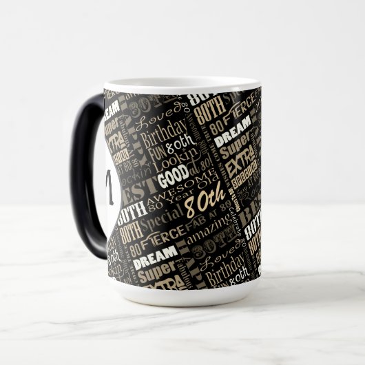 おもしろい80thバースデーパーティーモノグラパーソナライズされたム モーフィングマグカップ (正面左)