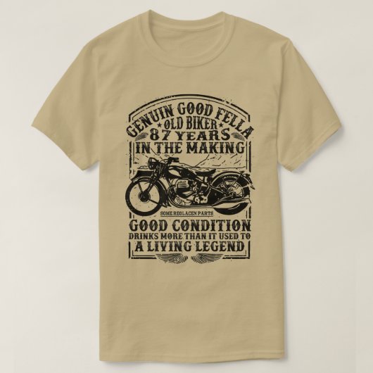 おもしろい87歳バイクもしくは自転車に乗る人レトロスタイルクラシックモーター Tシャツ (デザイン正面)