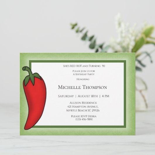 おもしろい90thまたは任意の年齢レッドホットペッパー誕生日 招待状 (スタンド正面)