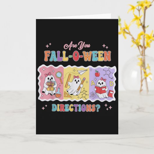 おもしろい、あなたは秋のオウィーンの方向の先生にハロウィン、こんにちは カード (黄色い花)