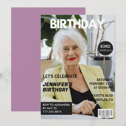 おもしろい おしゃれな写真雑誌 83歳の誕生日 招待状 (正面/裏面)