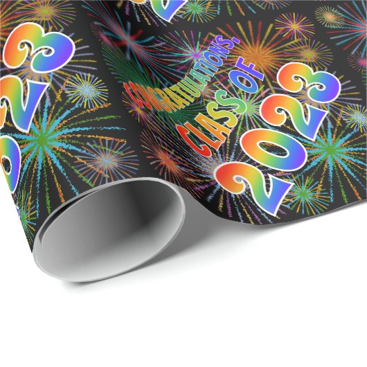 おもしろい「おめでとうございます、2023年クラス」(Fireworks) ラッピングペーパー (ロールコーナー)