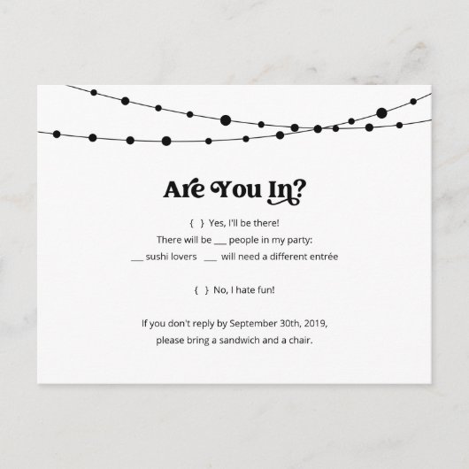 おもしろい&おもしろいすしRSVPポストカード – Kraft インビテーションポストカード (正面)
