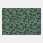 おもしろい&お洒落クリスマスホリデーグリーンダノス ラッピングペーパーシート (正面3)
