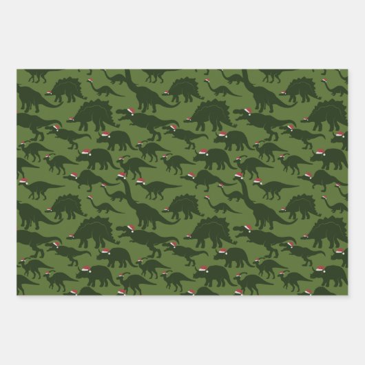 おもしろい&お洒落クリスマスホリデーグリーンダノス ラッピングペーパーシート (正面2)