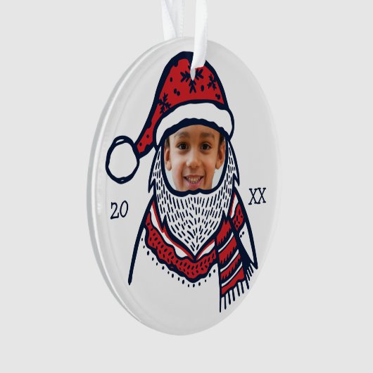 おもしろい、お祝いの赤い格子縞のサンタクロースのキャラクターの写真 オーナメント (正面)