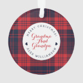 おもしろい、お祝いの赤い格子縞のサンタクロースのキャラクターの写真 オーナメント (裏面)