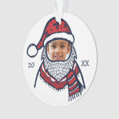 おもしろい、お祝いの赤い格子縞のサンタクロースのキャラクターの写真 オーナメント (正面)