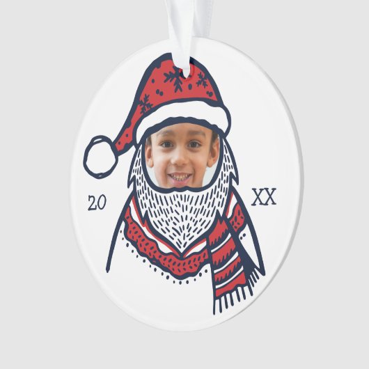 おもしろい、お祝いの赤い格子縞のサンタクロースのキャラクターの写真 オーナメント (正面)