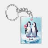 おもしろい&かわいいペンギンカップルのバレンタインデー キーホルダー (正面左)
