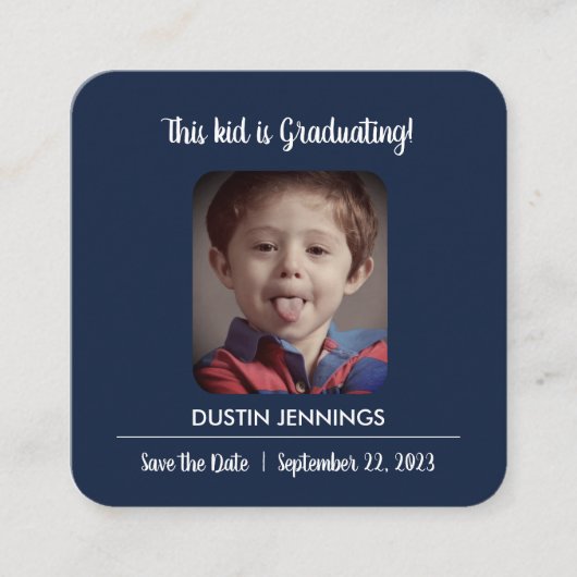 おもしろい「この子」写真卒業パーティーチケット スクエア名刺 (正面)