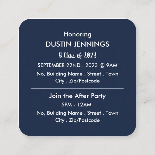 おもしろい「この子」写真卒業パーティーチケット スクエア名刺 (裏面)